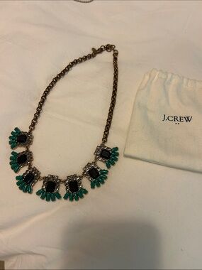 J. Crew Teal and Black Crystal Bib Necklace